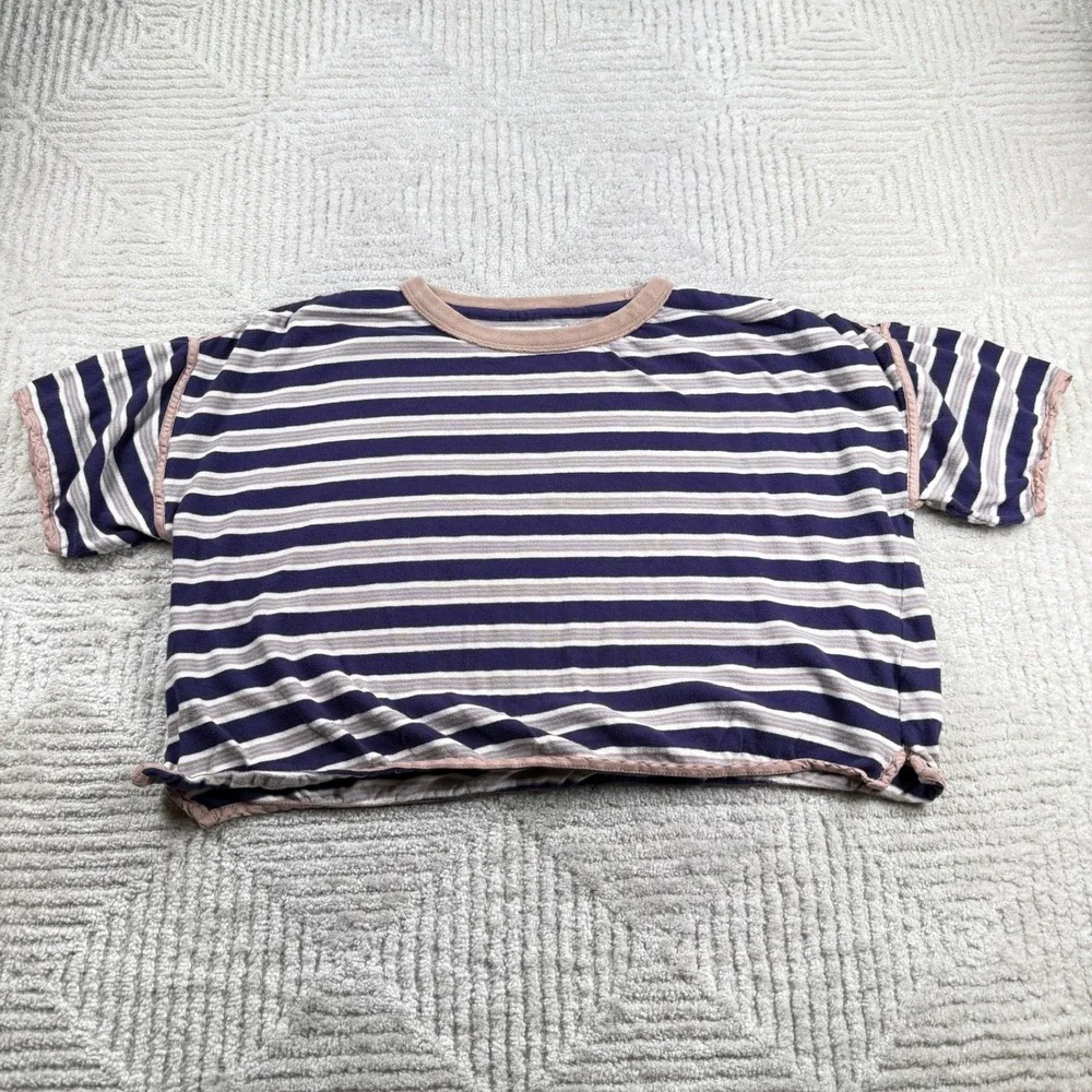We The Free Striped Boxy Crop Top Women's Medium Boho Tee Indie Grunge Retro 90s